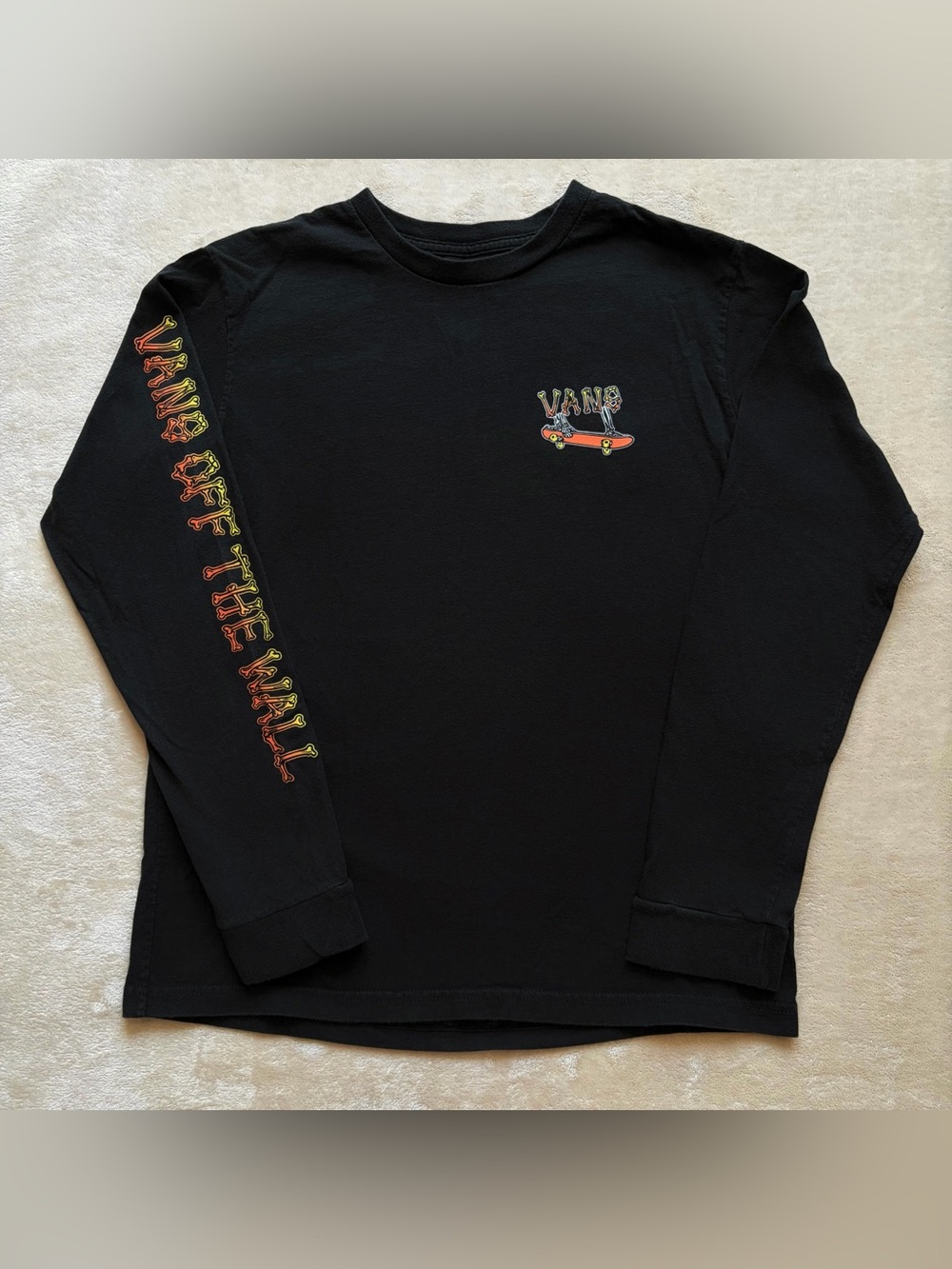 VANS Boys Halloween Shirt - Skateboarding Skeleton Long Sleeve Tee, M (10/12)